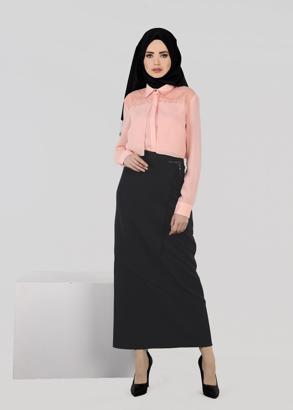 Tesettür giyim SİYAH KLASİK KESİM ETEK 6955 
