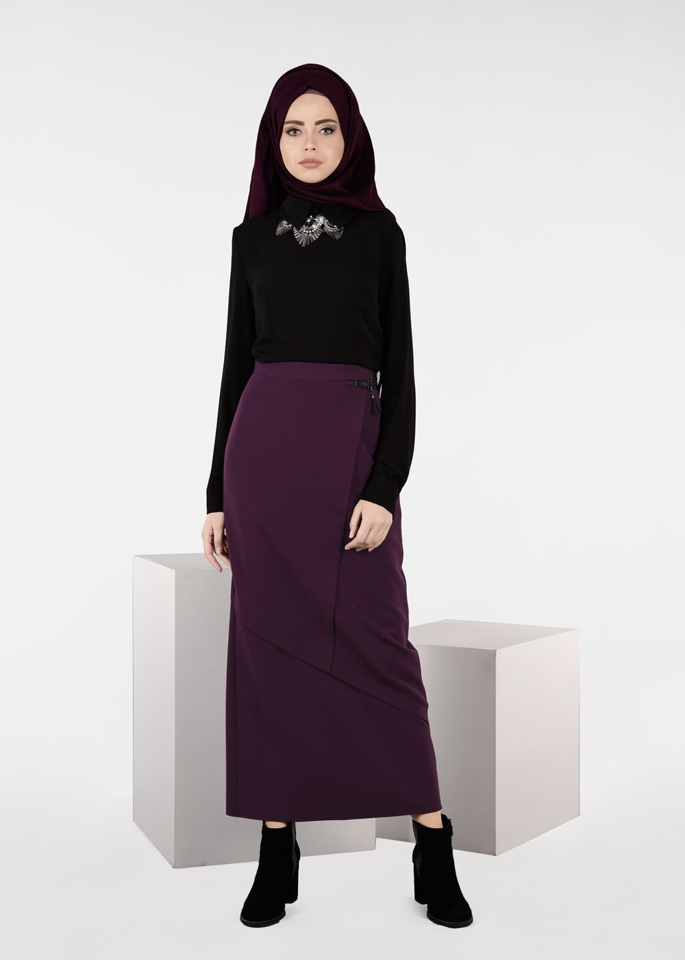 Tesettür giyim MÜRDÜM KLASİK KESİM ETEK 6955 