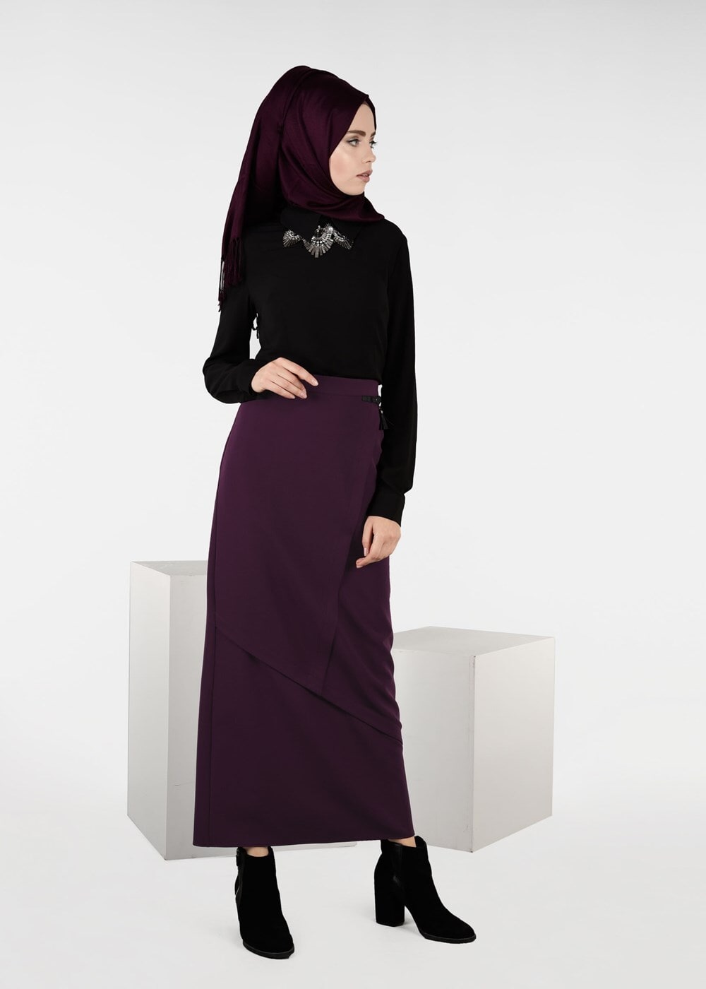 Tesettür giyim MÜRDÜM KLASİK KESİM ETEK 6955 
