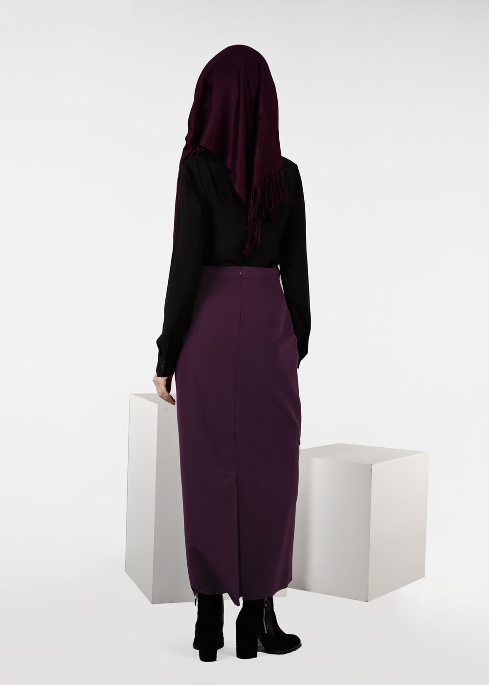 Tesettür giyim MÜRDÜM KLASİK KESİM ETEK 6955 