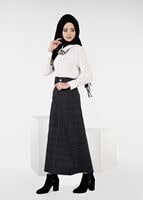 Tesettür giyim SİYAH FERMUAR DETAYLI EKOSE ETEK 6959