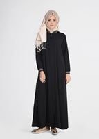 Tesettür giyim SİYAH RİBANALI FERMUARLI FERACE 16106