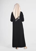 Tesettür giyim SİYAH RİBANALI FERMUARLI FERACE 16106