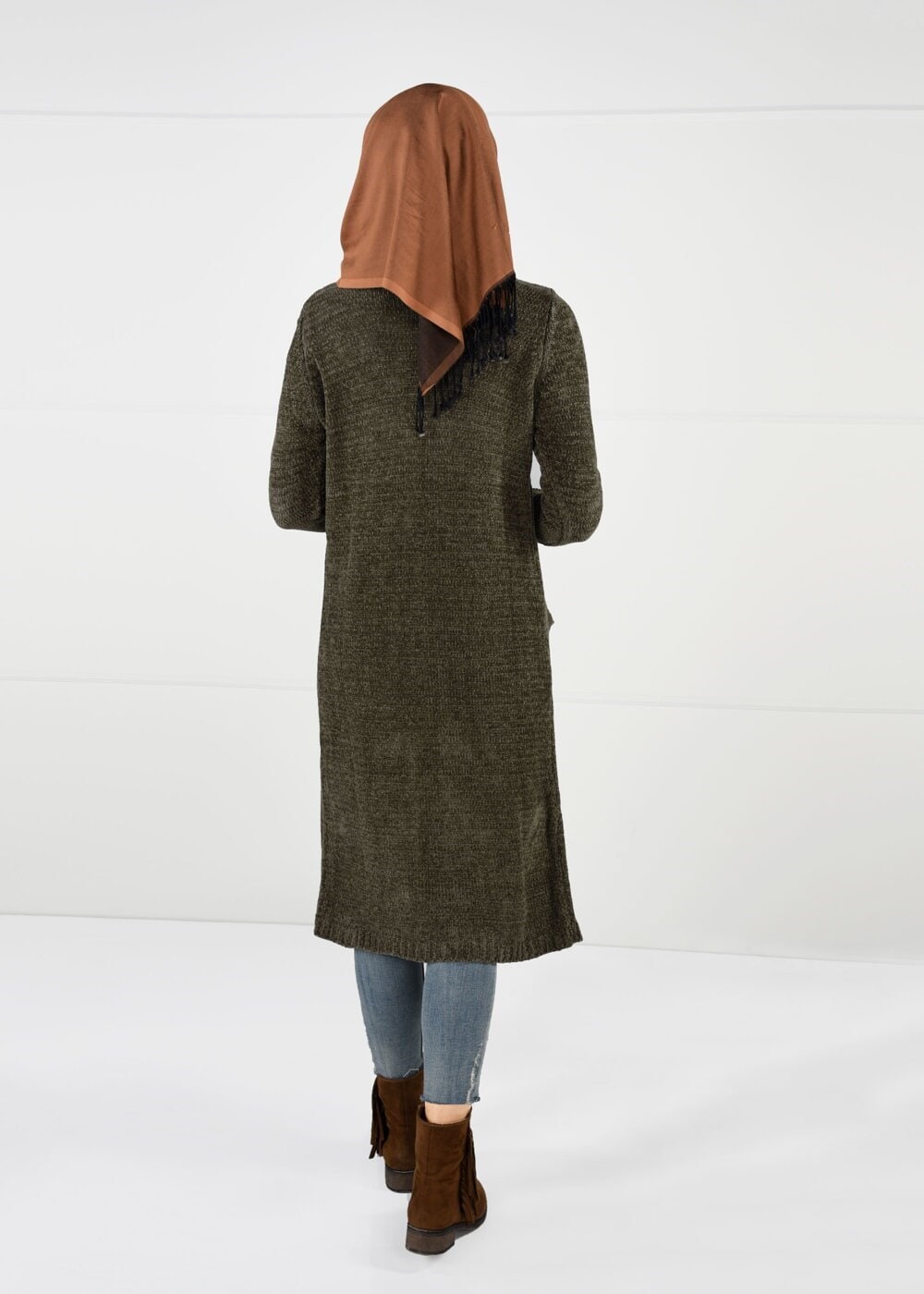 Vêtements hijab KAKI GILET MAILLE EN VELOURS 0203 