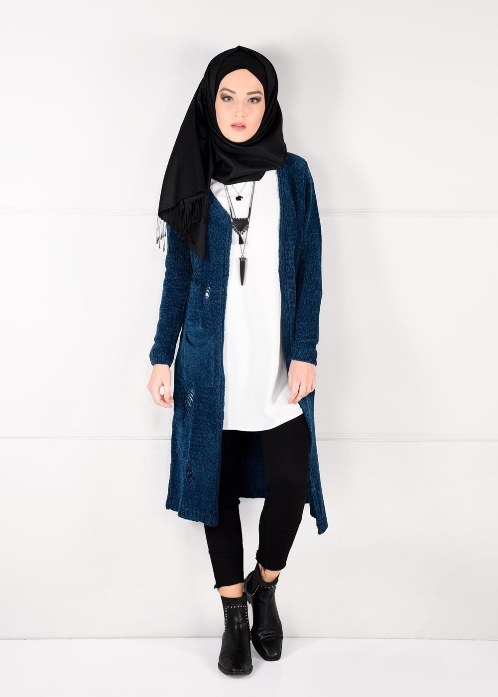 Hijab clothing NAVY BLUE VELVET CARDIGAN 0203 