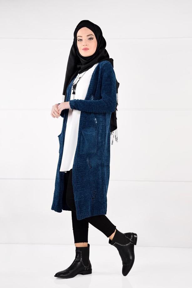 Tesettür giyim  ŞÖNİL KADİFE HIRKA 0203  - TRENDTESETTÜR
