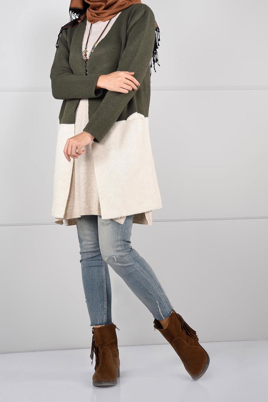 Vêtements hijab KAKI GILET MAILLE À FLUIDE 4107  