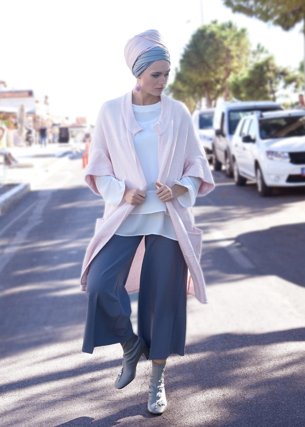 Vêtements hijab POUDRE GILET MAILLE À FLUIDE À MANCHES DOLMAN  4407 