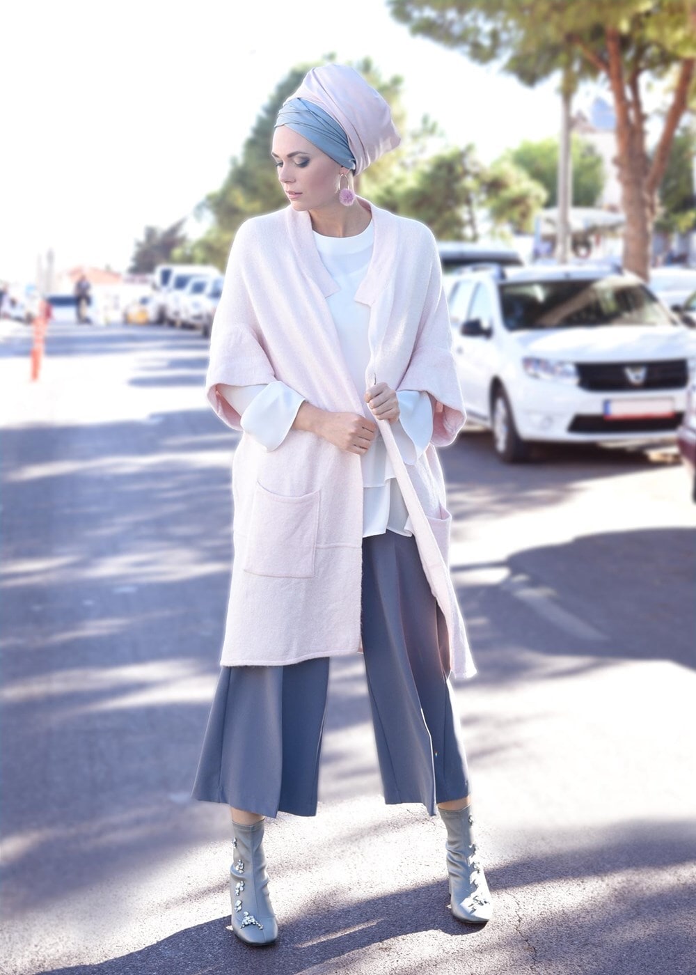 Vêtements hijab POUDRE GILET MAILLE À FLUIDE À MANCHES DOLMAN  4407 