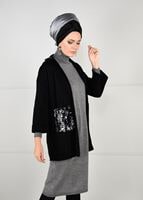 Hijab clothing BLACK SEQUINNED CARDIGAN 6137  