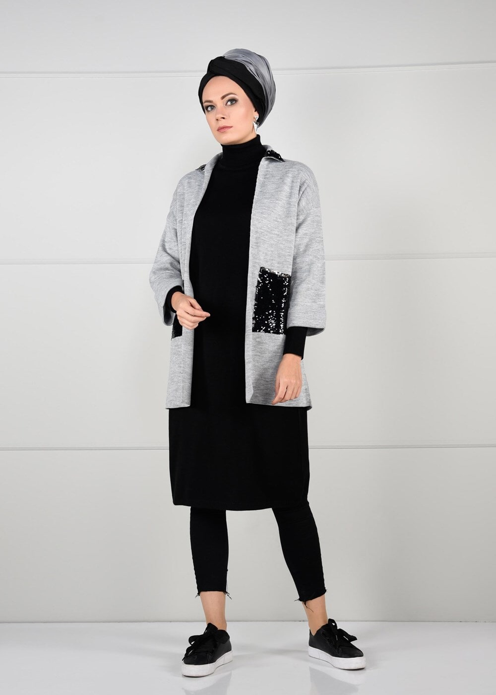 Vêtements hijab GRIS GILET MAILLE À PAILLETTE 6137  