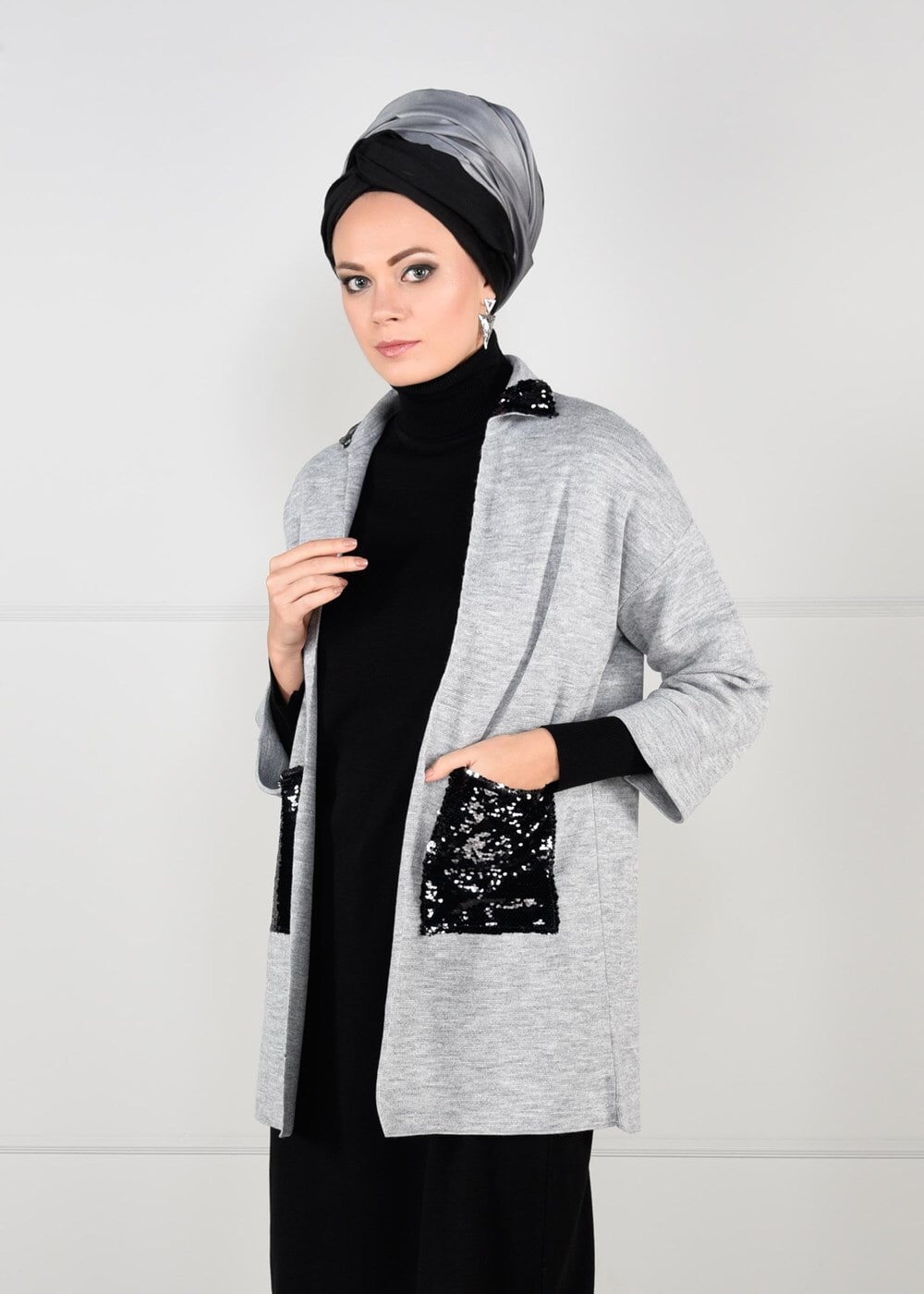 Vêtements hijab GRIS GILET MAILLE À PAILLETTE 6137  