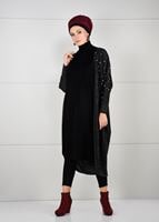 Tesettür giyim SİYAH İNCİ DETAYLI YARASA KOL HIRKA 6845