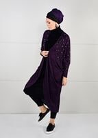 Tesettür giyim MOR İNCİ DETAYLI YARASA KOL HIRKA 6845