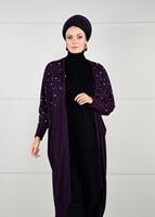 Tesettür giyim MOR İNCİ DETAYLI YARASA KOL HIRKA 6845