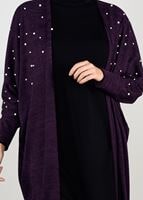Tesettür giyim MOR İNCİ DETAYLI YARASA KOL HIRKA 6845