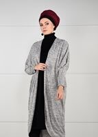 Tesettür giyim GRİ İNCİ DETAYLI YARASA KOL HIRKA 6845
