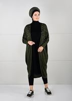 Tesettür giyim HAKİ İNCİ DETAYLI YARASA KOL HIRKA 6845