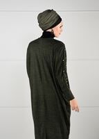 Tesettür giyim HAKİ İNCİ DETAYLI YARASA KOL HIRKA 6845