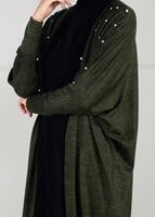 Tesettür giyim HAKİ İNCİ DETAYLI YARASA KOL HIRKA 6845