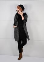 Tesettür giyim GRİ SUNİ DERİ DETAYLI KABAN 31241