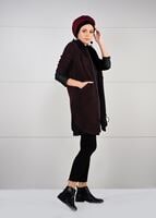 Tesettür giyim BORDO SUNİ DERİ DETAYLI KABAN 31241