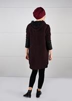 Tesettür giyim BORDO SUNİ DERİ DETAYLI KABAN 31241