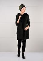 Tesettür giyim HAKİ SUNİ DERİ DETAYLI KABAN 31241