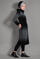 Tesettür giyim GRİ KAPÜŞONU KÜRKLÜ FERMUARLI KABAN 32241