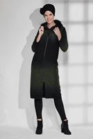 Tesettür giyim HAKİ KAPÜŞONU KÜRKLÜ FERMUARLI KABAN 32241