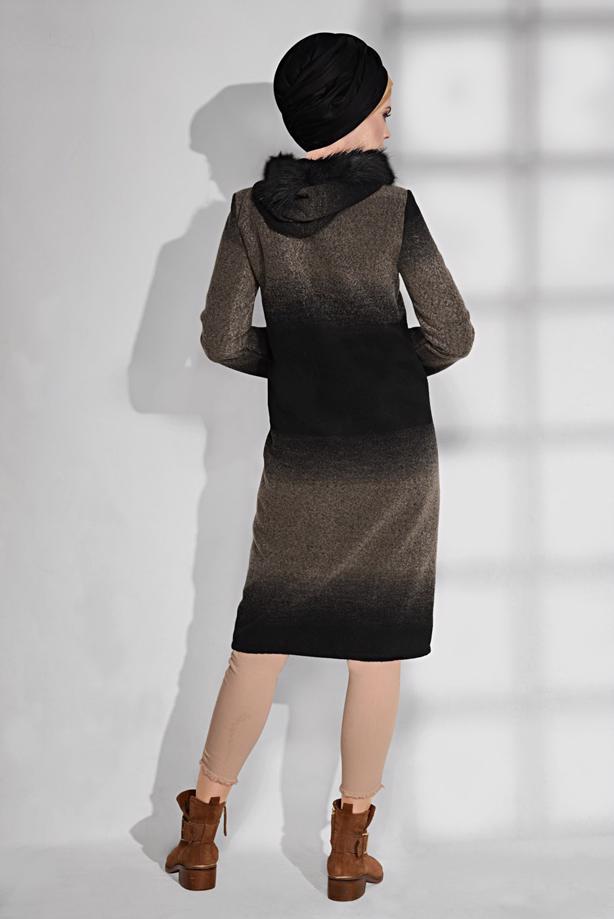 Tesettür giyim  KAPÜŞONU KÜRKLÜ FERMUARLI KABAN 32241 - TRENDTESETTÜR