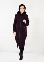 Tesettür giyim BORDO EKOSE DESENLİ KAŞE KABAN 50451