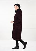 Tesettür giyim BORDO EKOSE DESENLİ KAŞE KABAN 50451