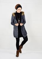 Tesettür giyim GRİ KAPÜŞONU PELUŞ SÜET KABAN 57941