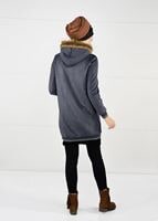 Tesettür giyim GRİ KAPÜŞONU PELUŞ SÜET KABAN 57941