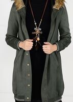 Tesettür giyim HAKİ KAPÜŞONU PELUŞ SÜET KABAN 57941