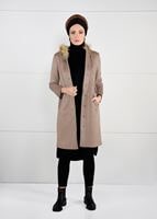 Tesettür giyim BEJ KAPÜŞONU PELUŞ SÜET KABAN 64941 