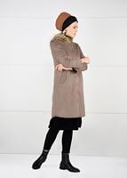 Tesettür giyim BEJ KAPÜŞONU PELUŞ SÜET KABAN 64941 