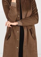 Tesettür giyim KAHVE ÇITÇITLI SÜET KABAN 67941 