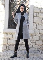 Tesettür giyim GRİ FERMUARLI HAKİM YAKA KABAN 4625 