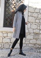 Tesettür giyim GRİ FERMUARLI HAKİM YAKA KABAN 4625 