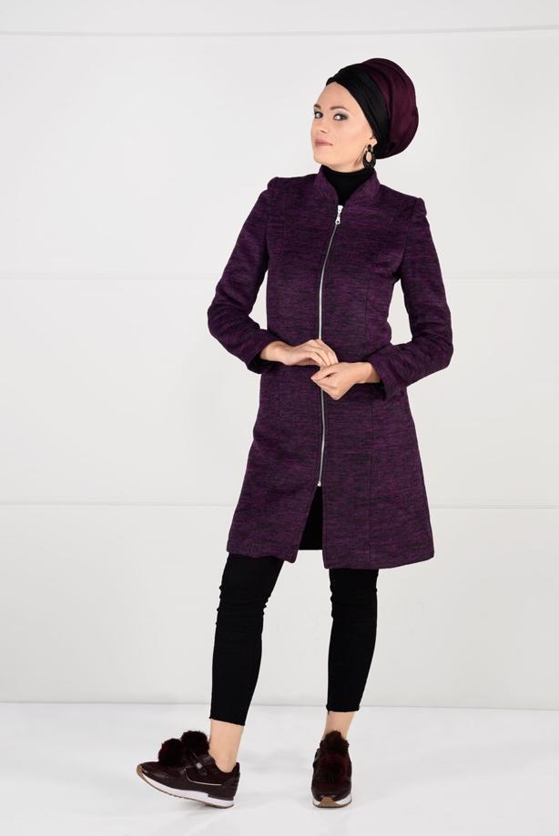 Tesettür giyim  FERMUARLI HAKİM YAKA KABAN 4625  - TRENDTESETTÜR