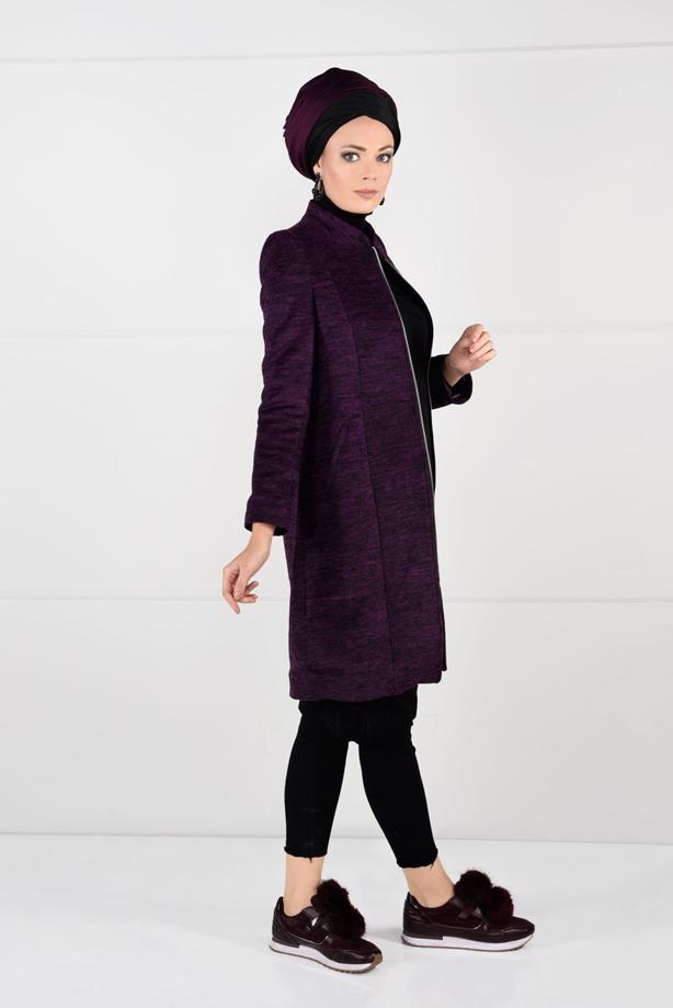 Tesettür giyim  FERMUARLI HAKİM YAKA KABAN 4625  - TRENDTESETTÜR