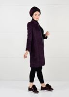Tesettür giyim MOR FERMUARLI HAKİM YAKA KABAN 4625 