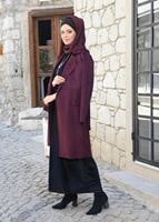 Tesettür giyim BORDO KUŞAKLI SÜET KABAN 5617 