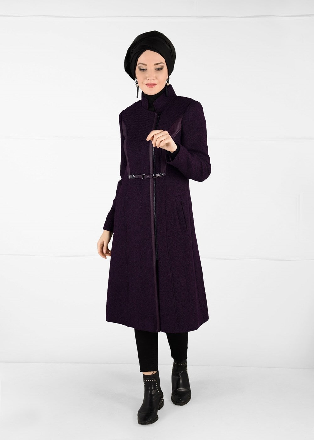 Tesettür giyim MÜRDÜM HAKİM YAKA KEÇE KABAN 9454