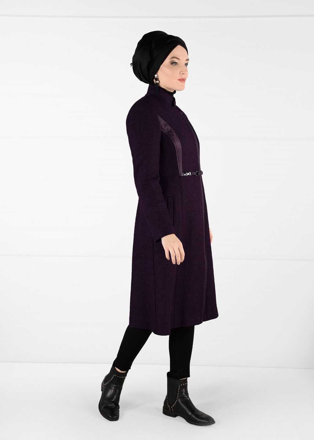 Tesettür giyim MÜRDÜM HAKİM YAKA KEÇE KABAN 9454