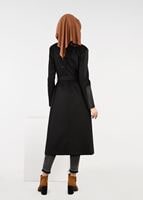 Tesettür giyim SİYAH KOLLARI DERİ DETAYLI KABAN 9470 