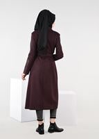 Tesettür giyim BORDO KOLLARI DERİ DETAYLI KABAN 9470 