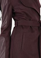 Tesettür giyim BORDO KOLLARI DERİ DETAYLI KABAN 9470 